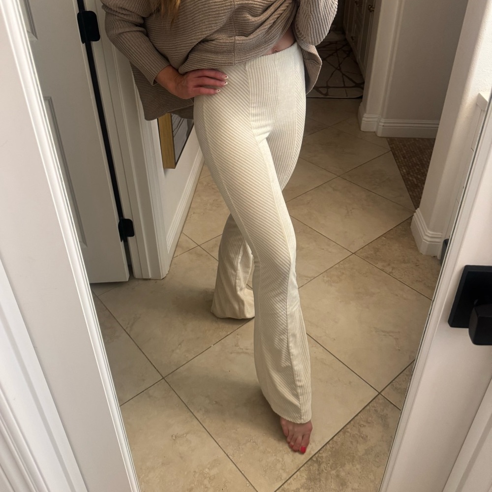 REVOLVE Cream Ribbed Pants